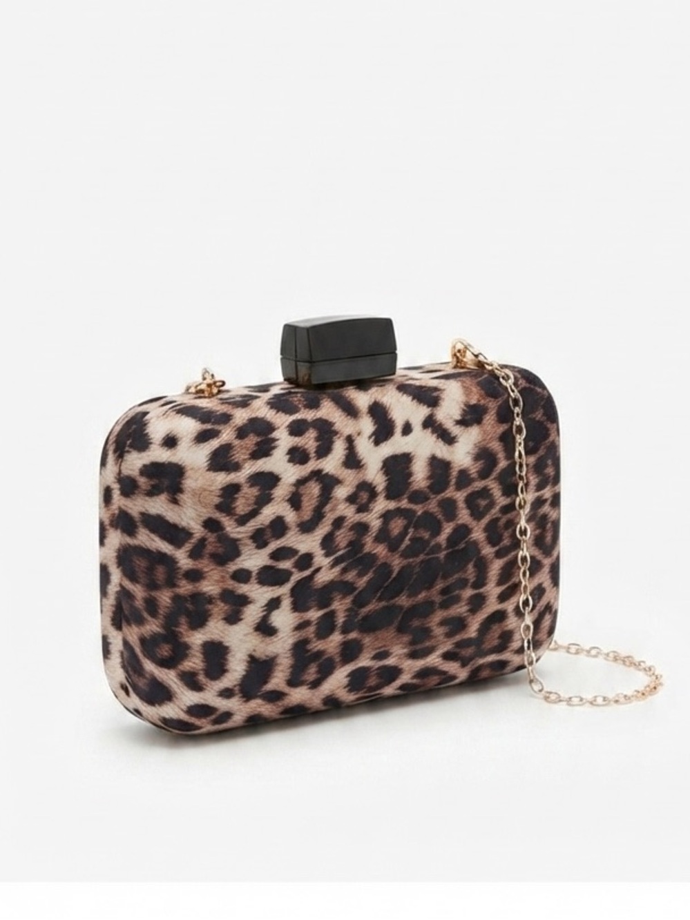 Leopard Print Faux Fur Clutch with Black Acrylic Clasp